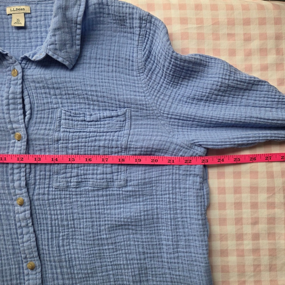 LL Bean Womens XL Petite Light Blue Gauze Cotton Button Down 100% Cotton Shirt - Picture 7 of 12